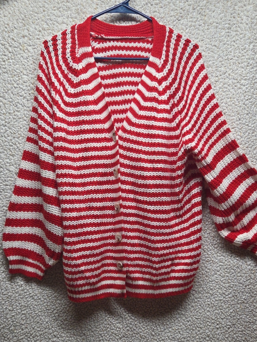 Striped Red and White Open-Front Cardigan Sweater